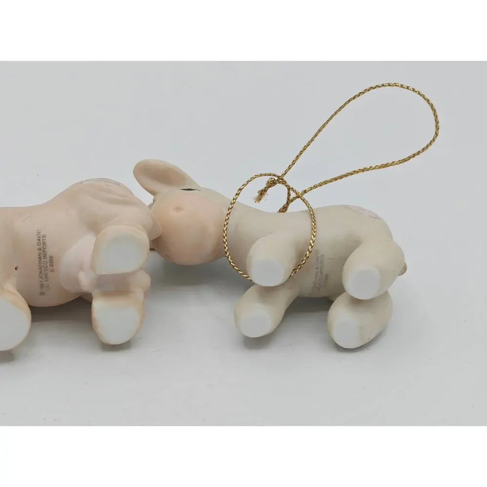 Precious Moments E2386 Trio Of Porcelain Bisque Nativity Animal Ornaments 1982